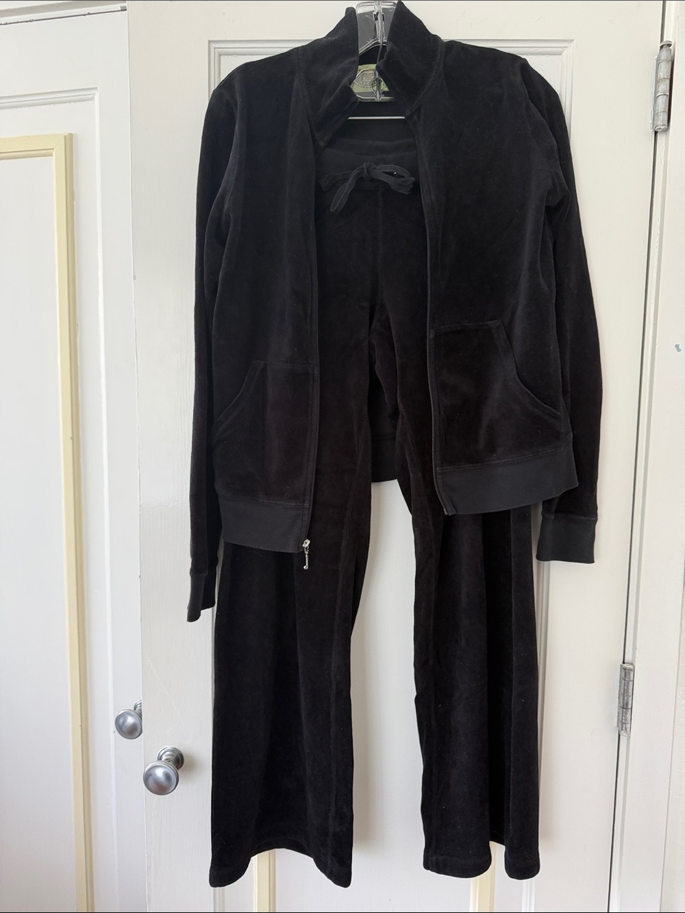 ‘Vintage’ Juicy Couture Black Velour Jacket and Pants Lounge Set
